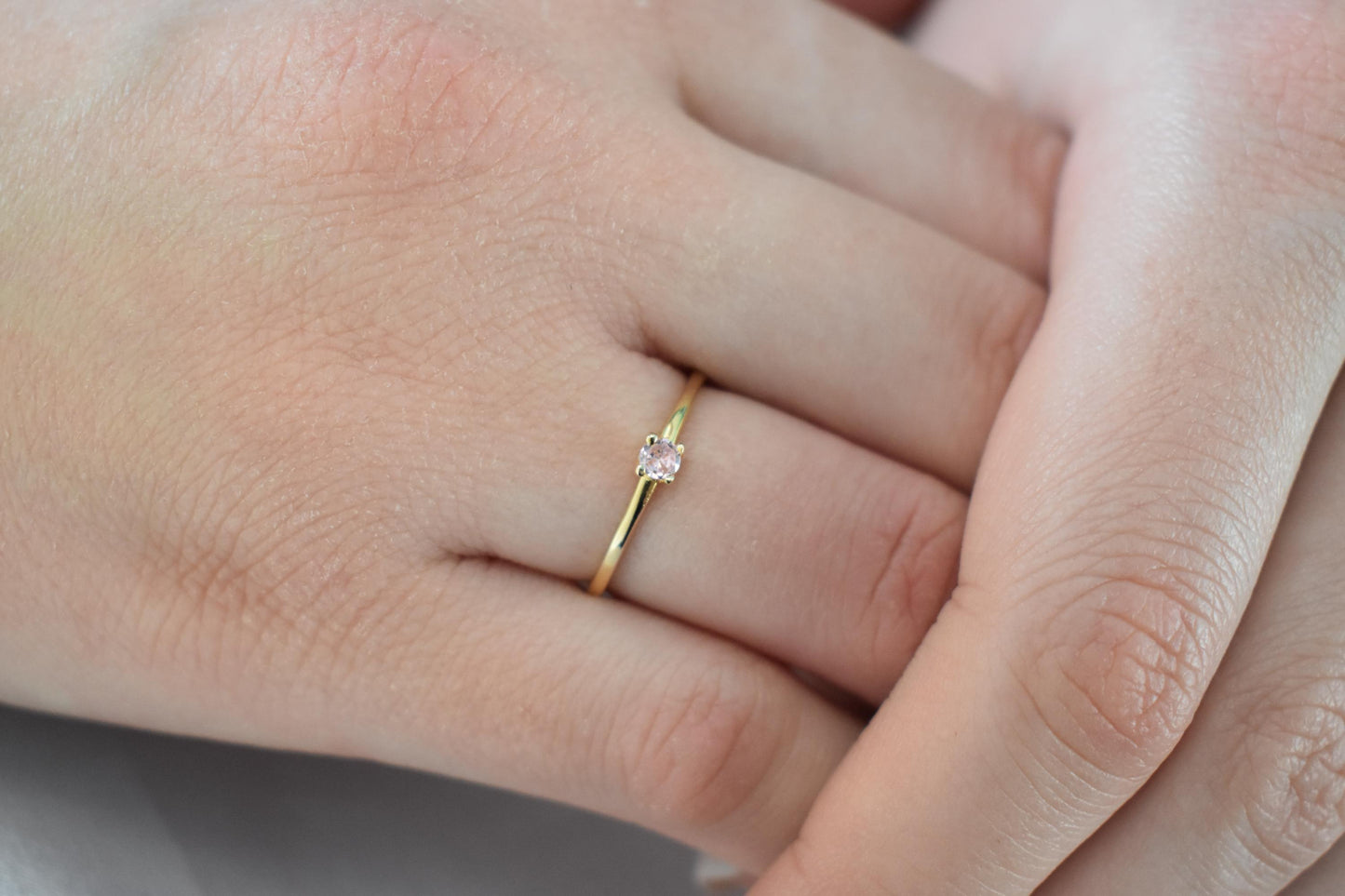 14K Solid Gold Thin Minimalist Ring–Light Pink Zircon, Stackable Jewellery Gold Ring,14K Wedding & Engagement Stacking Ring,Gift for Her