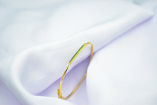 14K Gold Pave Bar Bracelet,Green Zircon Gold Everyday Bracelet,Ladies Dainty Line Bracelet,Stacking Minimal Bracelet Gift for Mom & Her