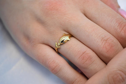 Dolphin 14K Solid Gold Ring,Gold Dolphin Band,Animal Sea Ring,Gift for Her,Minimalist Ring,Greek Summer Collection,Sea Life Jewellery