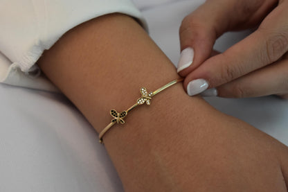 14K Gold Butterfly Bracelet,14K Bangle Bracelet Butterfly Bangle,Gold Zircon Butterflies Bracelet,Minimalist Bracelet,Bracelet For Women