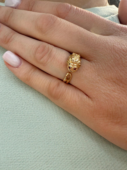 Χειροποίητο Δαχτυλίδι Λιοντάρι με Κόκκινα Ζιργκόν Κ14