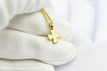 Χρυσός Σταυρός με Λευκό Σμάλτο Κ14