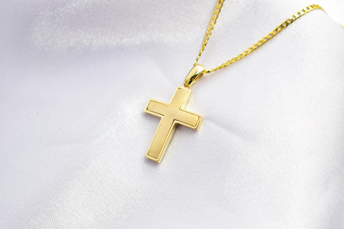 Ανδρικοί Σταυροί 14K Solid Gold Cross Necklace,Unisex Solid Gold Large Cross Necklace,Plain Gold Cross Charm, Christian Pendant,Radiant Religious Gold Cross