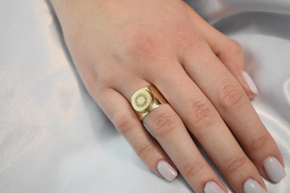 14K Solid Gold Ring,Unique Round Ring,Engagement & Wedding Gold Ring,Statement Ring,Stackable Gold Ring,Gift for Mom and Her