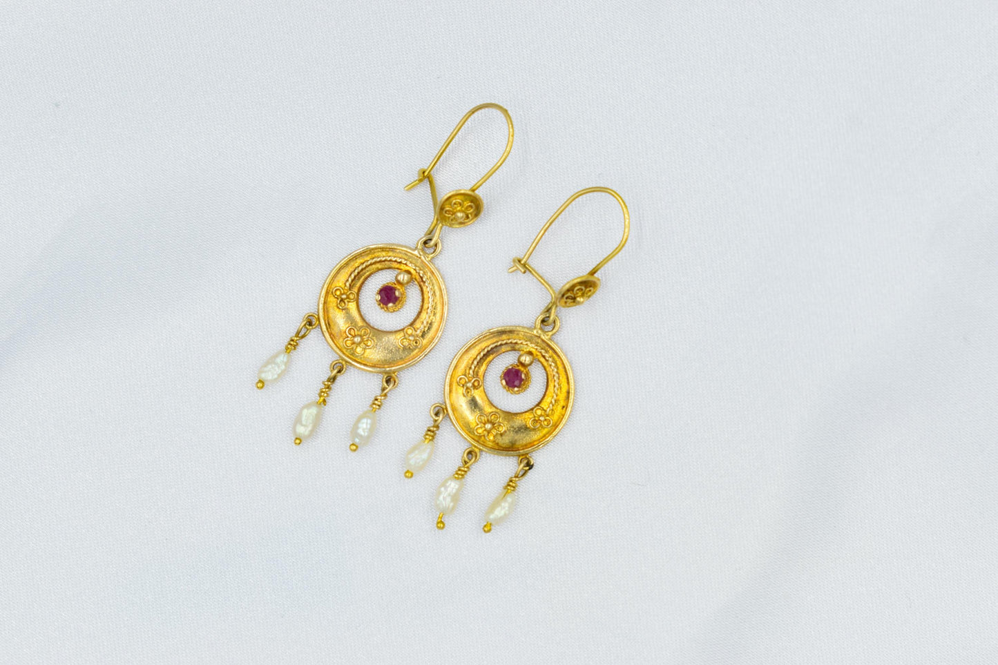 Σκουλαρίκια Boho με Ρουμπίνι & Μαργαριτάρια Κ14