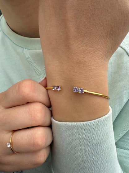 14K Gold Purple Zircon Bangle Bracelet,Exclusive Zircon Bangle,Bezel Bangle Bracelet,Bridal & Bridesmaid Bracelet,Dainty Gold Bracelet