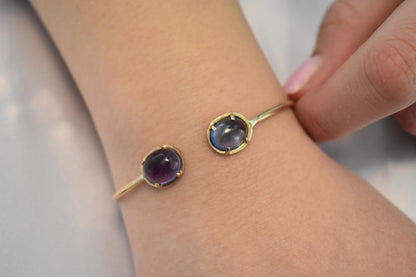 14K Gold Bracelet Amethyst,Dainty Natural Amethyst Bangle Bracelet,Custom Gold Bangle,Graduation Gift for Her,Wedding & Engagement Gift