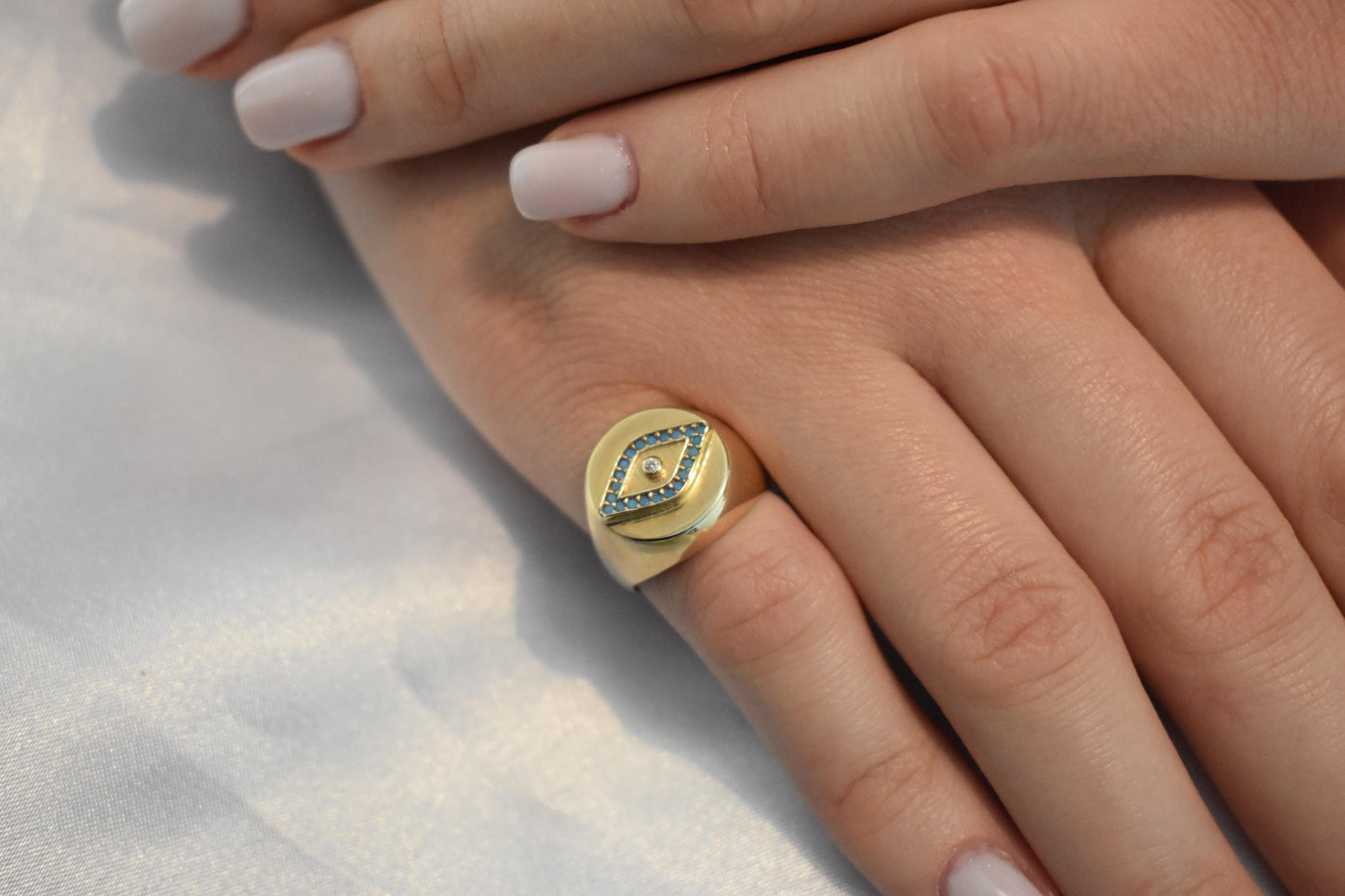 14K Solid Gold Evil Eye Ring,Turquoise Gold Ring,Stackable Jewellery,14K Wedding Stacking Ring,14K Amethyst Ring,Evil Eye Gold Ring for Her