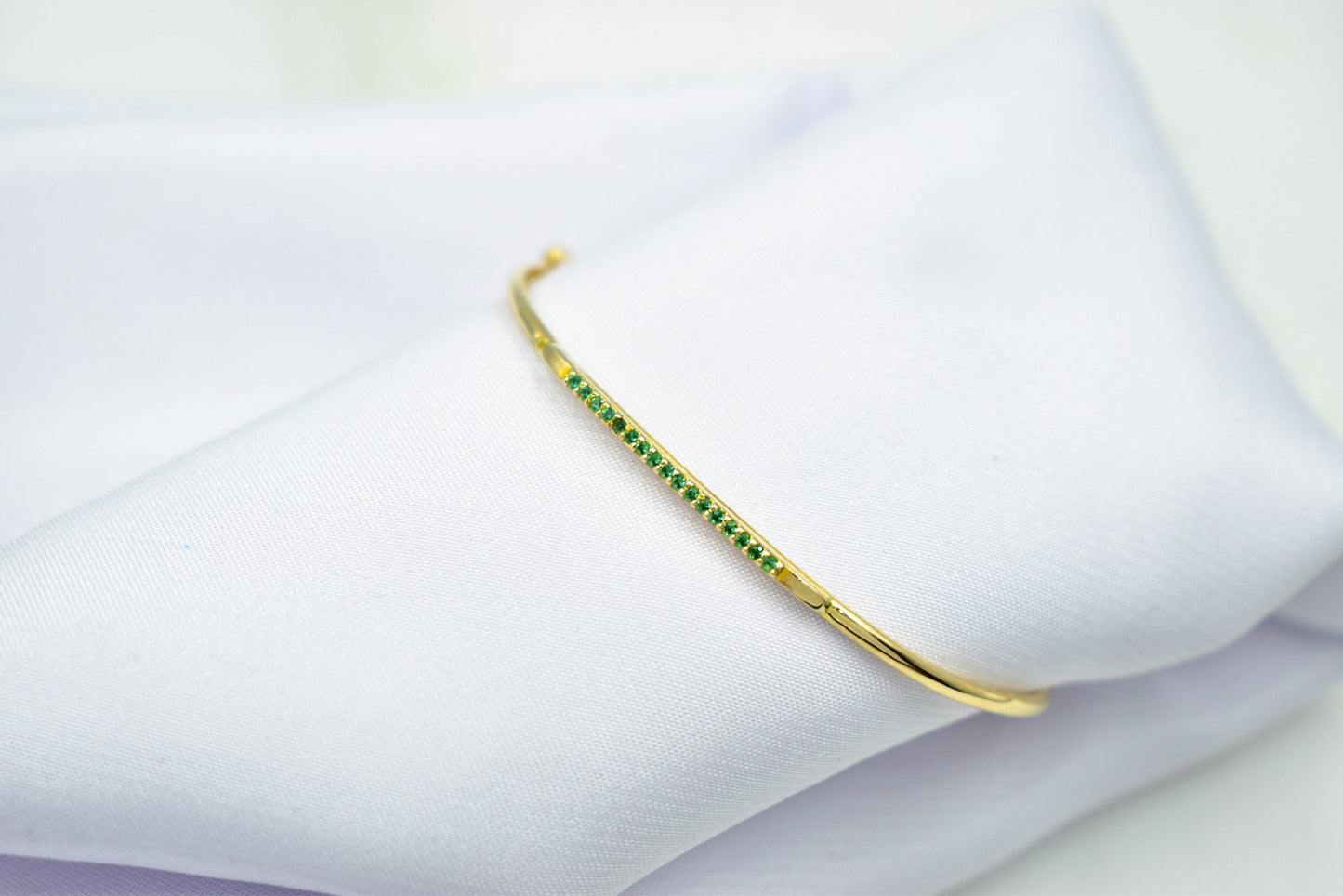14K Gold Pave Bar Bracelet,Green Zircon Gold Everyday Bracelet,Ladies Dainty Line Bracelet,Stacking Minimal Bracelet Gift for Mom & Her