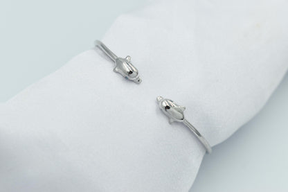 14k White Gold Dolphin Bangle Bracelet,Dolphin Bracelet,Gold Sea Animal Bracelet Bangle,Gold Summer Bracelet,Gift for Mom & Her