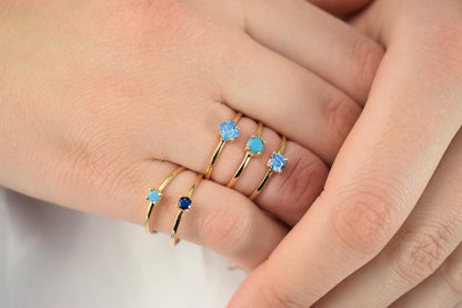 14K Solid Gold Thin Minimalist Ring–Dark Blue Zircon, Stackable Jewellery Gold Ring,14K Wedding & Engagement Ring for Her