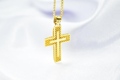 Ανδρικοί Σταυροί 14K Solid Gold Cross Necklace,Unisex Solid Gold Large Cross Necklace,Plain Gold Cross Charm, Christian Pendant,Radiant Religious Gold Cross