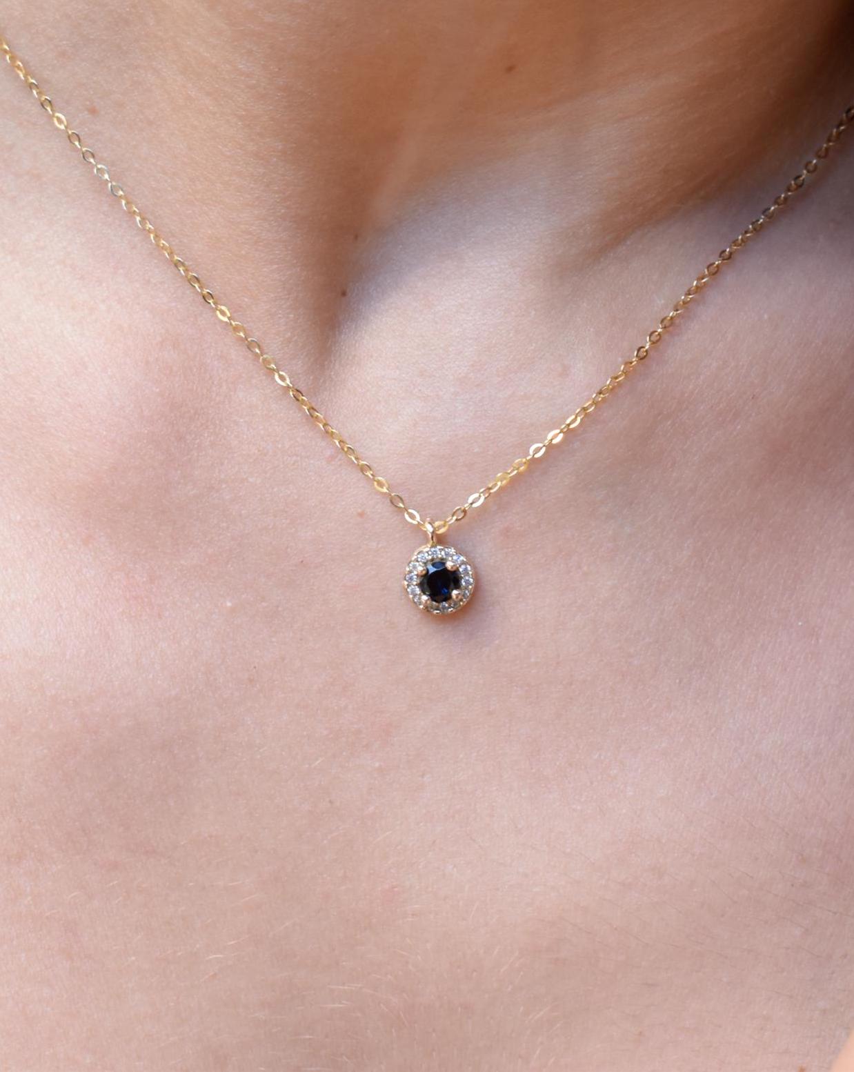 Κολιέ Ροζέτα με Σκούρο Μπλε Ζιργκόν 14Κ