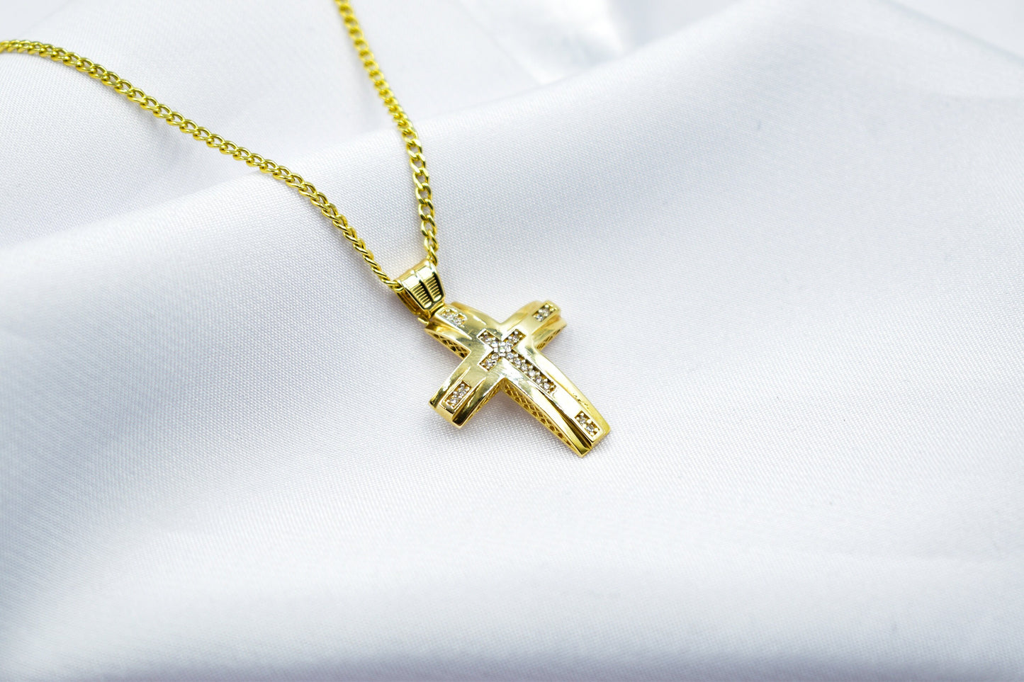 και τα δυο 14K Solid Gold Cross Necklace,Unisex Solid Gold Large Cross Necklace,Plain Gold Cross Charm, Christian Pendant,Radiant Religious Gold Cross