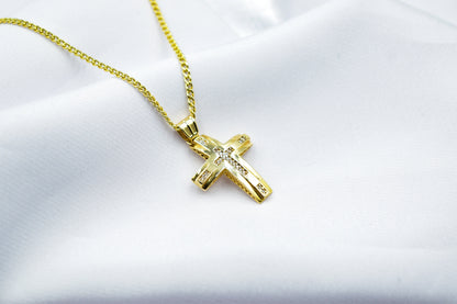 και τα δυο 14K Solid Gold Cross Necklace,Unisex Solid Gold Large Cross Necklace,Plain Gold Cross Charm, Christian Pendant,Radiant Religious Gold Cross