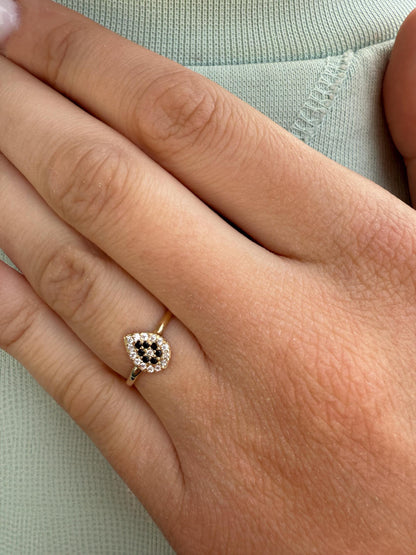 14K Gold Teardrop Ring,Pear Cut Zircon Ring,Bridal & Engagement Ring,Princess Inspired Ring,Gold Band,Classic Minimal Ring,Gift for Her