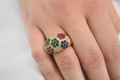 18K Gold Ring with Diamonds,Sapphires, Rubies & Emeralds,Engagement and Engagement Ring,Statement Ring,Ring for Women,Diamond Gold Ring