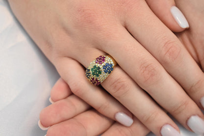 18K Gold Ring with Diamonds,Sapphires, Rubies & Emeralds,Engagement and Engagement Ring,Statement Ring,Ring for Women,Diamond Gold Ring