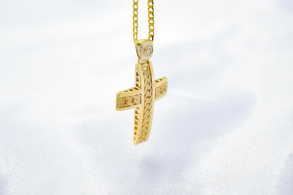 Ανδρικοί Σταυροί 14K Gold Solid Cross Pendant with Cuban Chain Design | Reversible Design | Handmade Christian Jewellery,Men’s & Women’s Option ,Baptism Gift