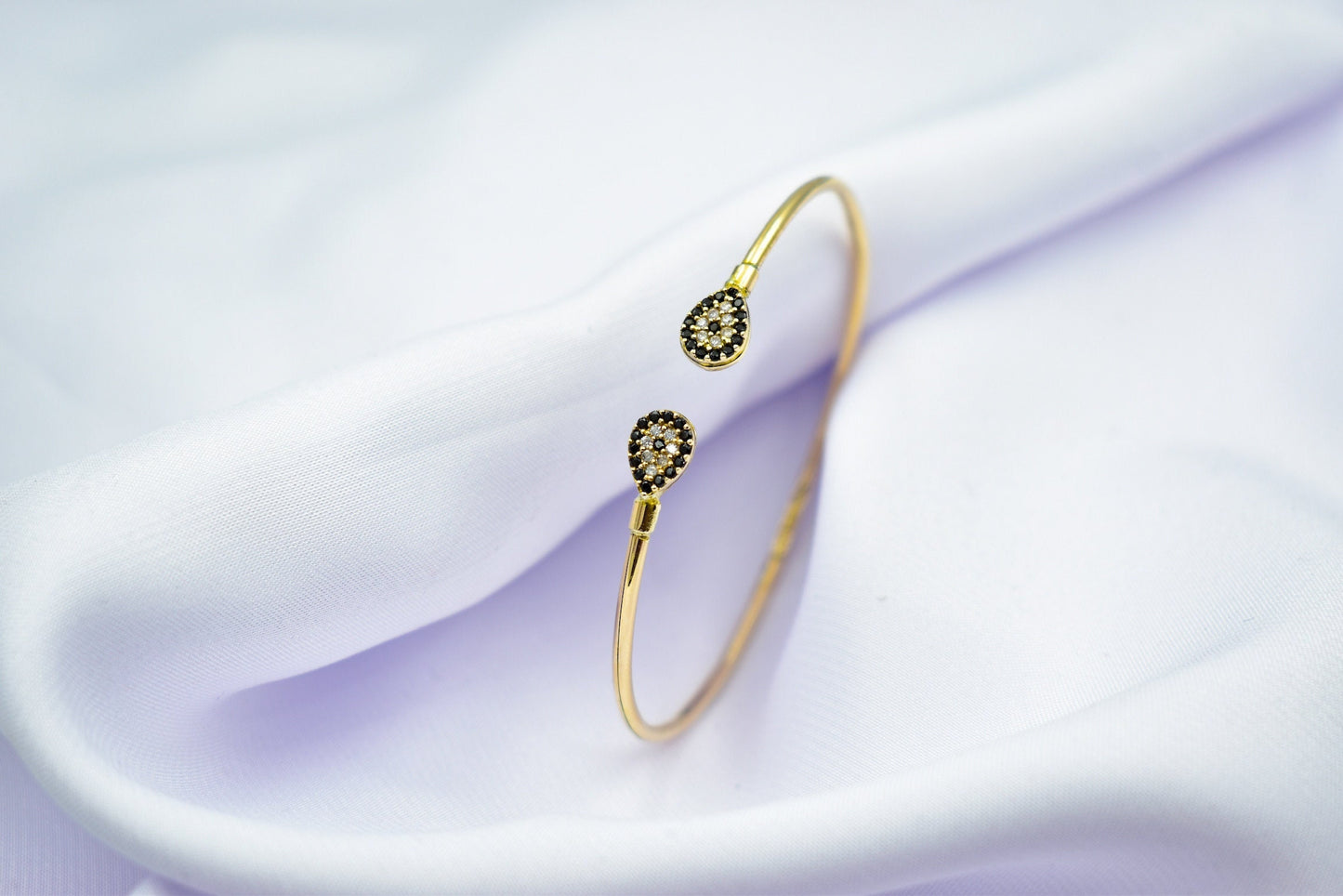 14K Gold Evil Eye Bracelet,Gold Bangle Bracelet,Timeless Beauty,Bangle,Evil Eye Bracelet,Minimalist Bangle Gift for Graduation - Mom and Her