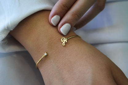 14K Gold Monogram Bracelet,Personalized (Every Initial Letter You Want) Gold Bangle Bracelet,Monogram Bangle,Gold Custom Bangle Bracelet