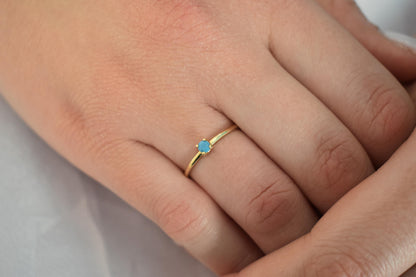 14K Solid Gold Thin Minimalist Ring–Round Turquoise, Stackable Jewellery Gold Ring,14K Wedding & Engagement Stacking Ring, Ring for Her