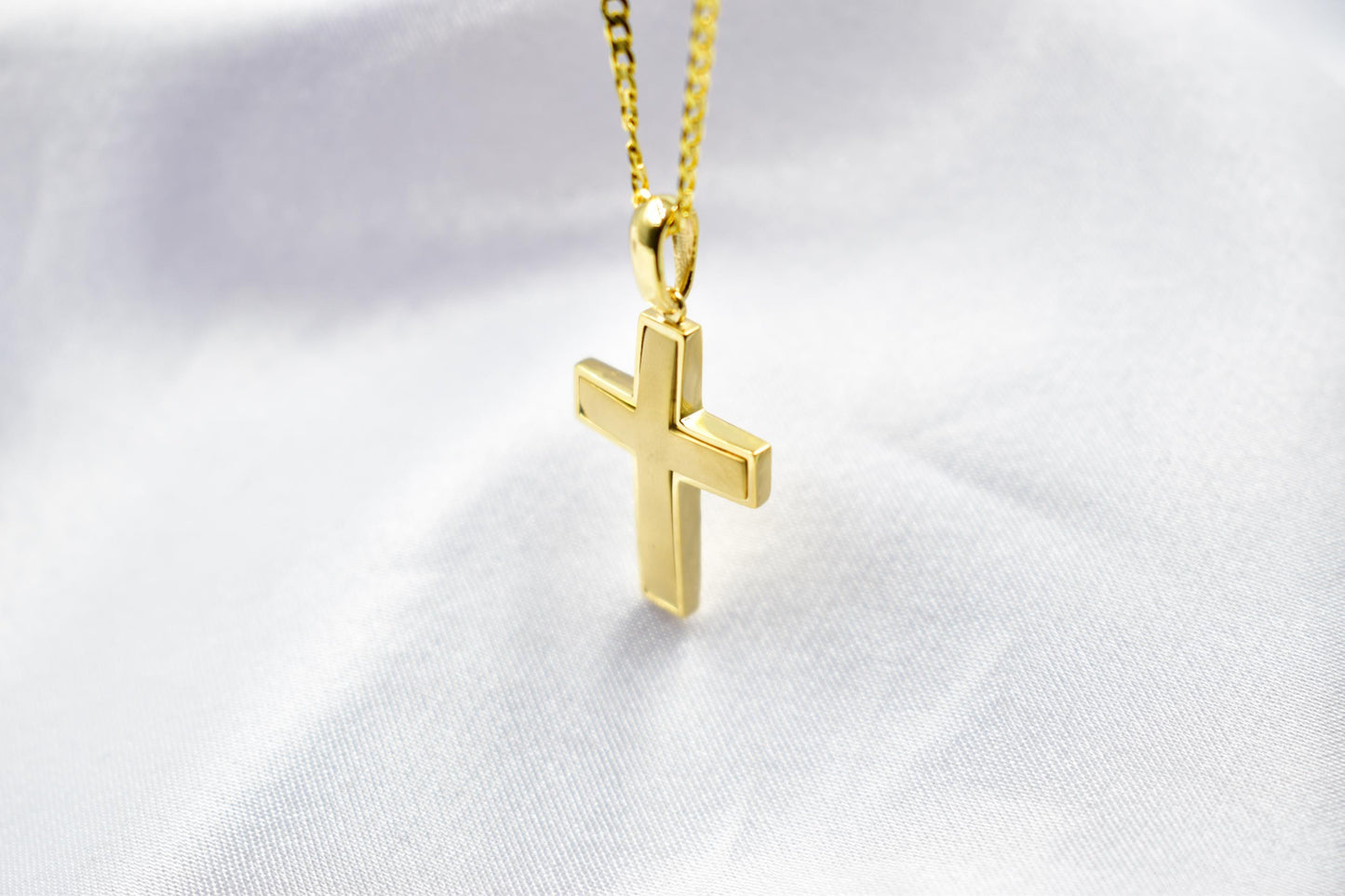 Ανδρικοί Σταυροί 14K Solid Gold Cross Necklace,Unisex Solid Gold Large Cross Necklace,Plain Gold Cross Charm, Christian Pendant,Radiant Religious Gold Cross