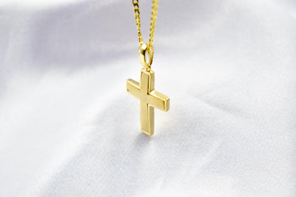 Ανδρικοί Σταυροί 14K Solid Gold Cross Necklace,Unisex Solid Gold Large Cross Necklace,Plain Gold Cross Charm, Christian Pendant,Radiant Religious Gold Cross