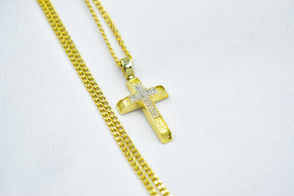 γυναικα 14K Solid Gold Cross Necklace Sparkling Zircon Stones,Elegant Christian Pendant, Religious Gold Cross,14K Gold Cross Charm,Necklace Cross