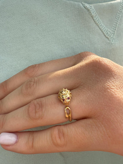 Χειροποίητο Δαχτυλίδι Λιοντάρι με Κόκκινα Ζιργκόν Κ14