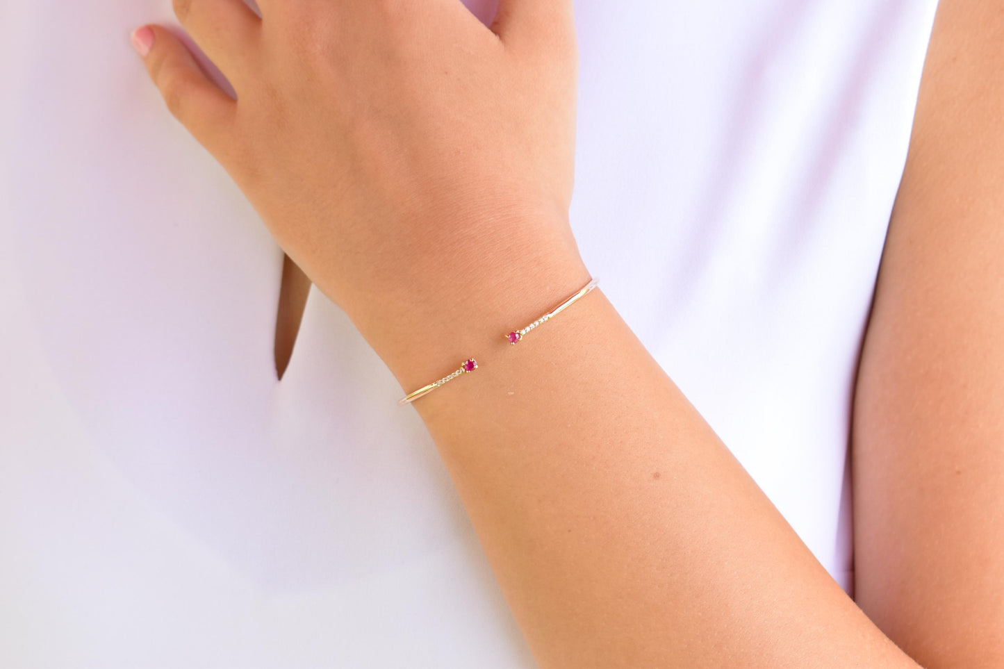 14K Gold Diamond VS/SI Bangle Bracelet,Ruby Gold Bangle Bracelet,Minimalist Bangle Bracelet,Plain Bangle,Bangle,Bracelet for Women,Mom Gift