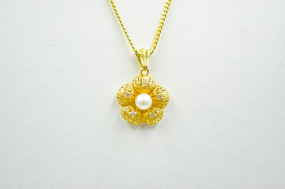 Κολιέ Λουλούδι με Φυσικό Μαργαριτάρι 14Κ