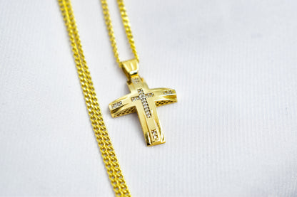 και τα δυο 14K Solid Gold Cross Necklace,Unisex Solid Gold Large Cross Necklace,Plain Gold Cross Charm, Christian Pendant,Radiant Religious Gold Cross