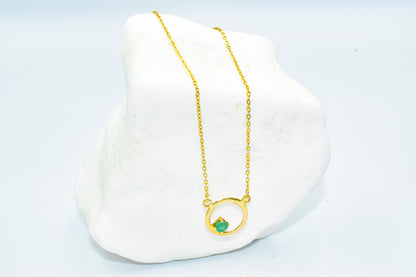 Κολιέ Κύκλος με Ορυκτό Σμαράγδι 14Κ