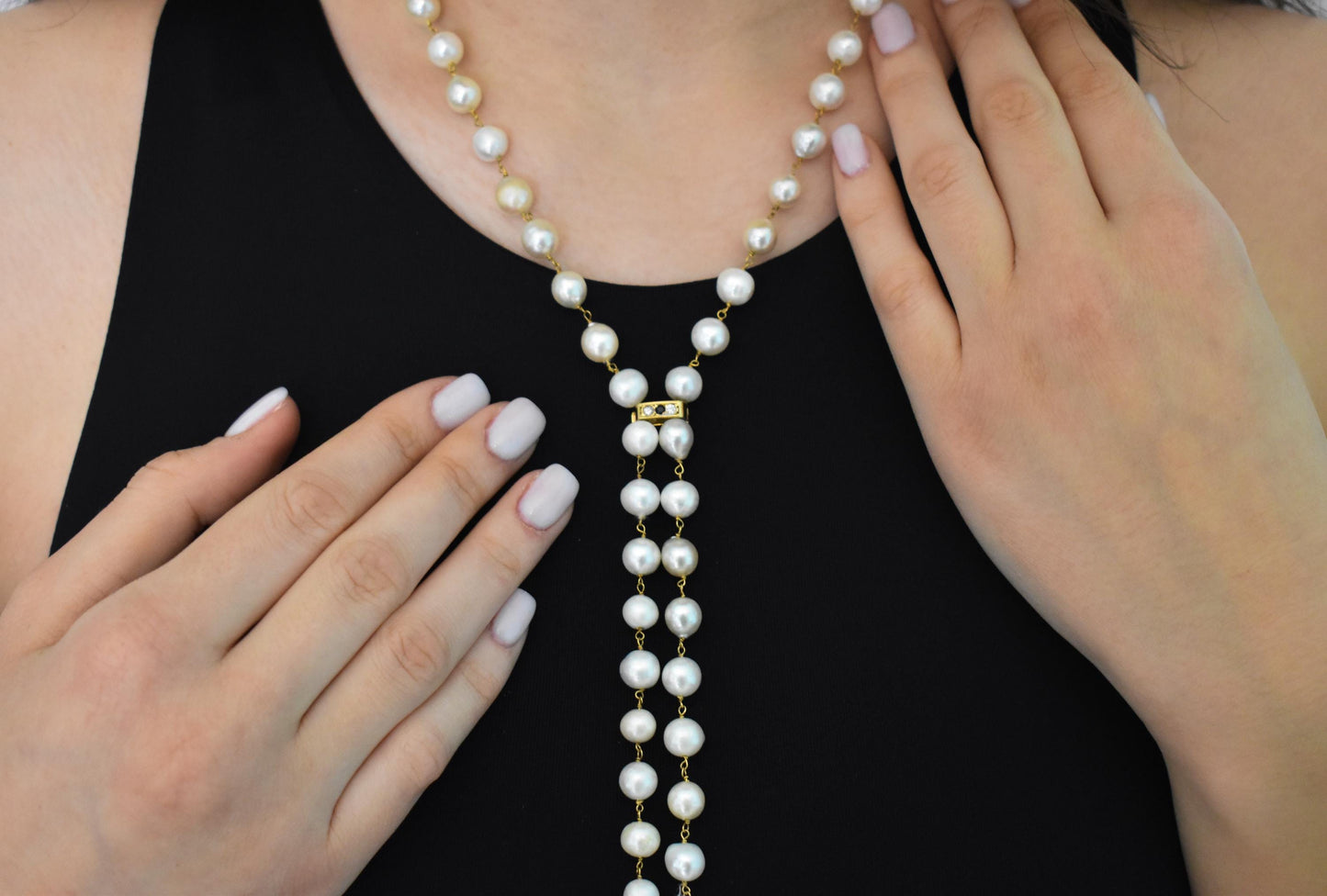 Χειροποίητο Μαργαριταρένιο Κολιέ με Διαμάντια & Ζαφείρι Κ14