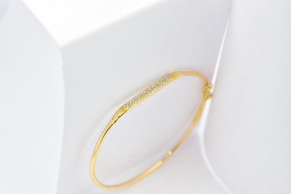 14K Gold Cuff Bracelet with CZ or Diamonds, Dainty Pave Bangle, Minimalist Gold Bracelet, Adjustable Gift for Her, Stacking Jewelry