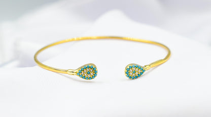 14K Gold Evil Eye Bangle Bracelet,Turquoise Bangle,Zircon Bangle Bracelet,Adjustable Bracelet,Gift for Her,Dainty Bracelet for Mom & Her