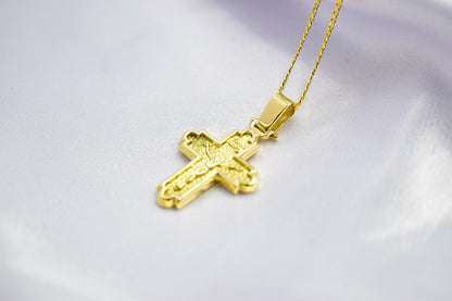 Ανδρικοί Σταυροί 14K Solid Gold Crucifix Cross Pendant – Raised Jesus Figure – Double-Sided – Embossed Back –14K Gold Chain Option–Orthodox Christian Jewelry