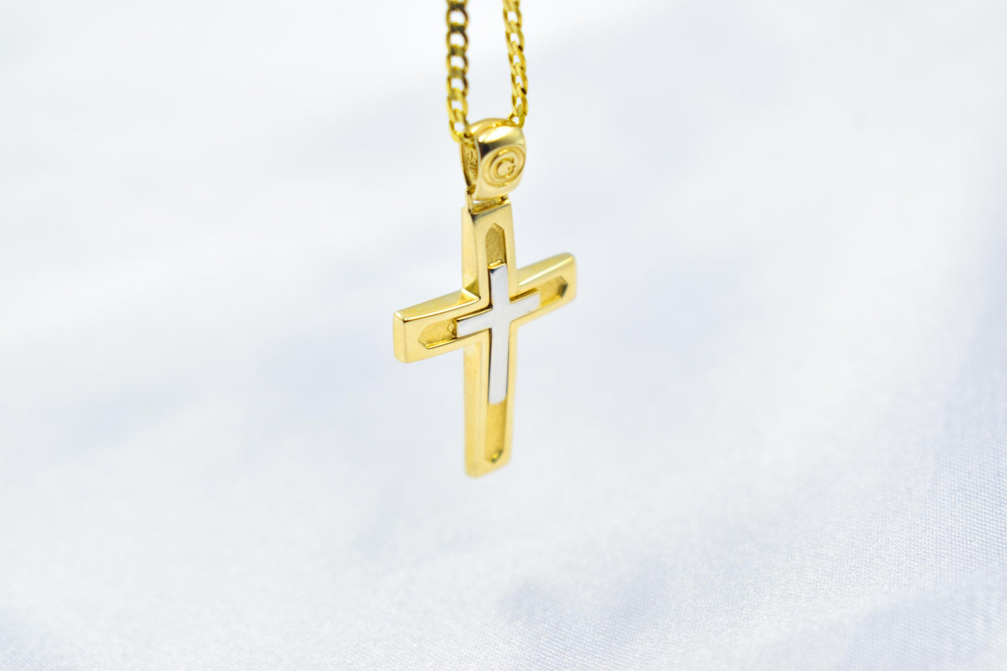 Ανδρικοί Σταυροί14K Gold Double Cross Pendant with Chain,Elegant Reversible Design,Unisex Christian Jewellery Men’s & Women’s Necklace Option,Baptism Gift