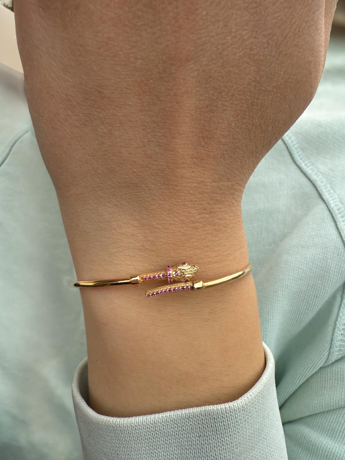 14K Serpent Bangle,Snake Gold Bangle Bracelet,Adjustable Animal Bangle,Chinese Calendar Jewel,Snake Handcrafted Bangle,Animal Collection