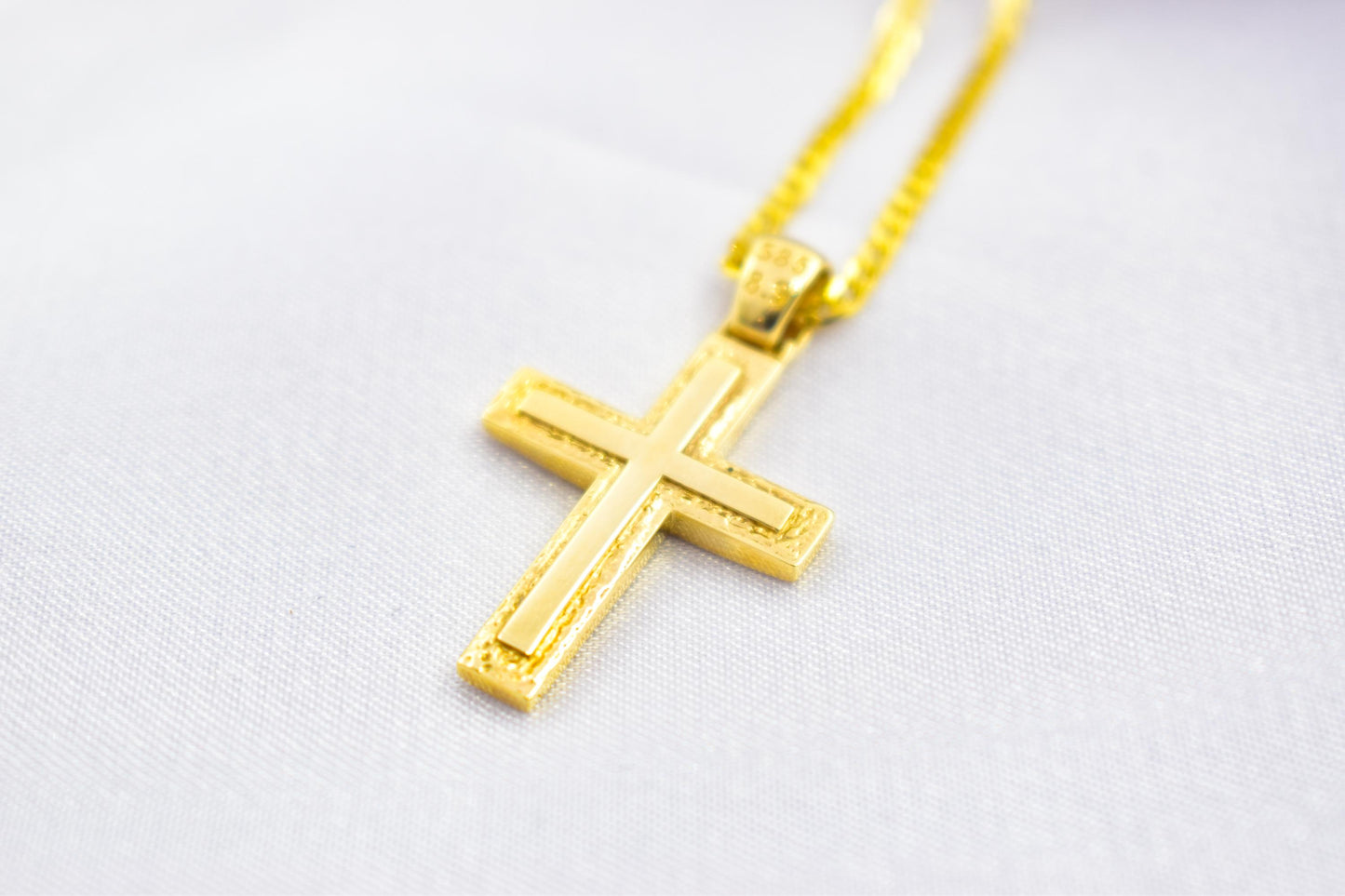 Ανδρικοί Σταυροί14K Gold Double Cross Pendant with Chain,Elegant Reversible Design,Unisex Christian Jewellery Men’s & Women’s Necklace Option,Baptism Gift