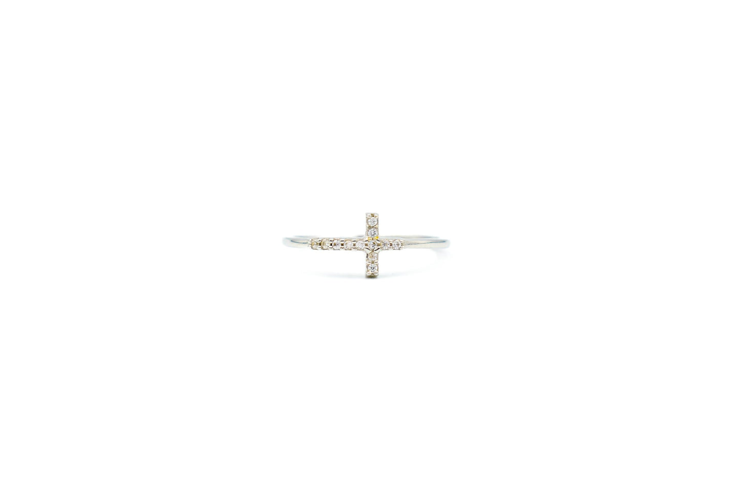 14K White Solid Gold Ring,Cross Ring,Thin Band Ring,Zircon Ring,Elegant Jewelry,Unique Fashion Ring,Handmade Gold Ring,Cross Ring for Her
