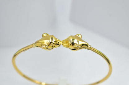 14K Gold Panther Bracelet, Solid Gold Bangle, Panther Head Cuff, Unisex Gold Bracelet, Statement Jewelry, Luxury Gift for Him or Her