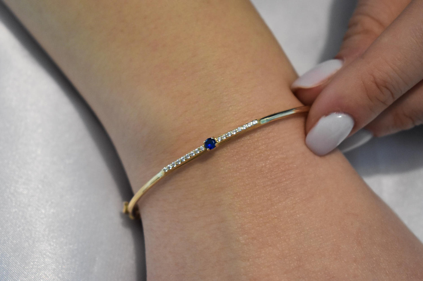 14K Gold Sapphire Bangle Bracelet,Sapphire Bracelet,Birthstone Bracelet,Forever Unique Design, Dainty Adjustable Bracelet,Bracelet For Women