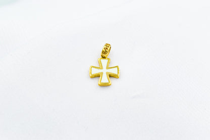 Χρυσός Σταυρός με Λευκό Σμάλτο Κ14