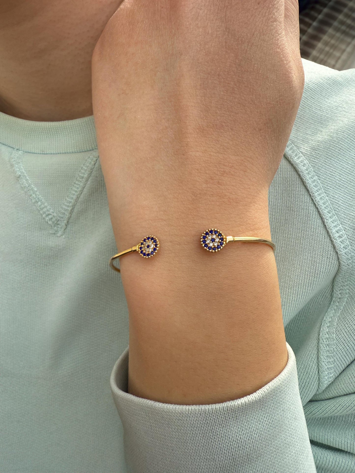 14K Gold Bangle Lapis Lazuli Evil Eye,Exclusive Minimal Bracelet,Lapis Lazuli Gold Evil Eye Bangle,Solitaire Bracelet,Perfect Gift for Her
