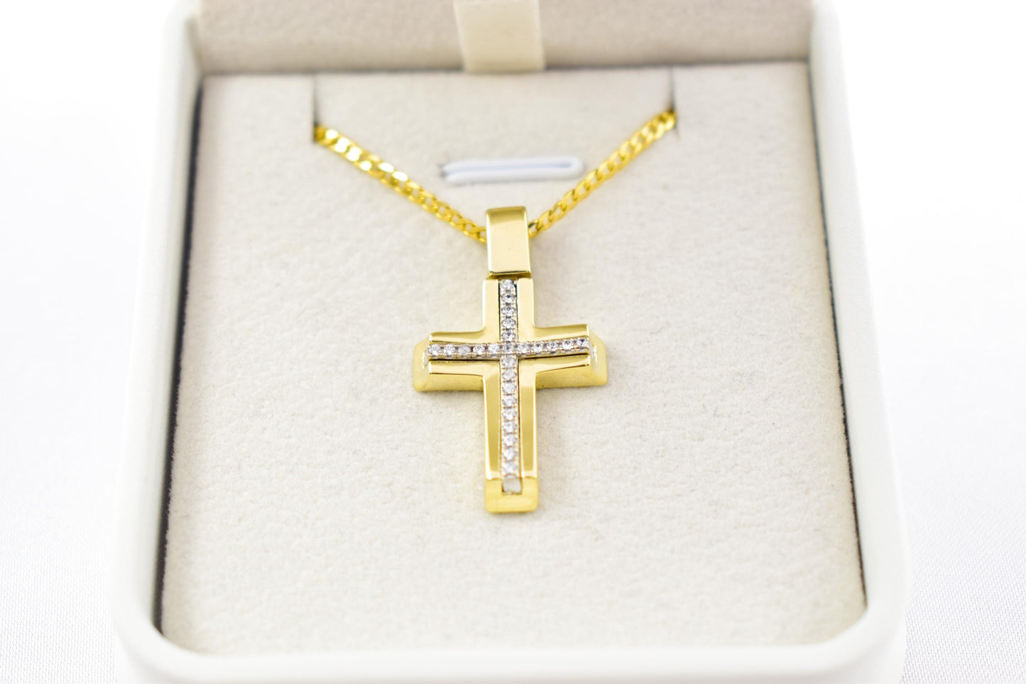 γυναικα 14K Gold Cross Necklace with Cubic Zirconia, Real Gold Religious Pendant, Orthodox Cross Jewelry Gift for Men & Women