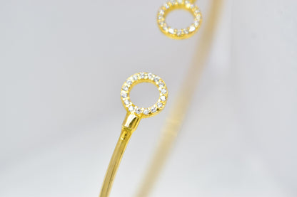 14K Gold Circle Bangle Bracelet,Open Circle Gold Bracelet,Dainty Diamond Bangle, Zircon Bangle Gift for Her,Adjustable Bracelet,Gift for Her