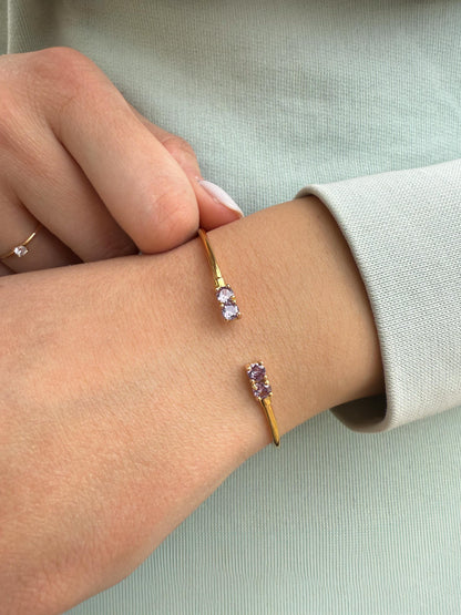 14K Gold Purple Zircon Bangle Bracelet,Exclusive Zircon Bangle,Bezel Bangle Bracelet,Bridal & Bridesmaid Bracelet,Dainty Gold Bracelet