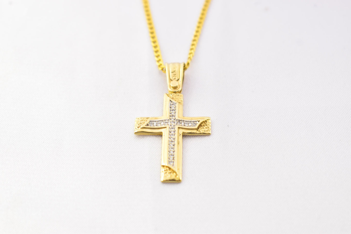 γυναικα 14K Solid Gold Cross Pendant with Zircon Stones – Unisex Baptism Religious Necklace Gift for Him or Her
